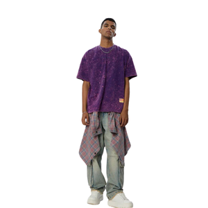 <b>Purple</b> Loose Fit Washed 100% Cotton <b>Men's</b> T-<b>Shirts</b> Vintage Style Casual Streetwear Soft Breathable Daily Urban Wear - Product Image 4