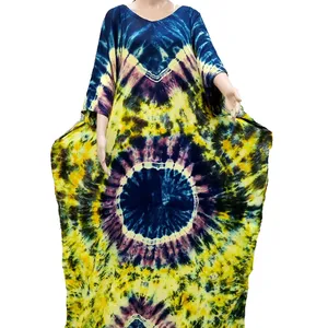 Cachecol africano de mão tie-dye Kaftan com rayon, tecido de corda solta e lenço elegante em cores rápidas
