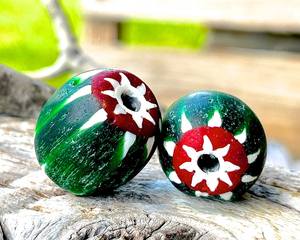 Cuentas de cristal de Murano mate de seis capas de alta calidad, diseño de Chevron de sandía grande, suministro al por mayor a granel para joyería - Product Image 1