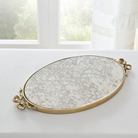 Plateau ovale vintage en métal avec poignée en forme d'arc Plateau de service décoratif en miroir pour bijoux et vanité