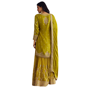 Mehendi ชุดกระโปรงบานบานสีเขียวพร้อมกระจกและซาริชุดเครื่องแต่งกายพื้นเมืองสำหรับผู้หญิง - Product Image 5