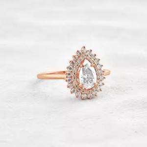 Joyería de diamantes corte de pera doble Halo diamante boda anillo CVD diamante anillo de compromiso para mujer regalo de aniversario lágrima Halo - Product Image 3