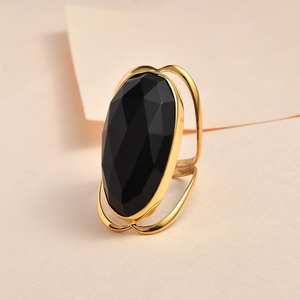 Oversized <b>Black</b> Onyx <b>Ring</b> 16x31mm Faceted Gemstone Bold Statement <b>Ring</b> In 18K Gold Plated Sterling <b>Silver</b> - Product Image 6