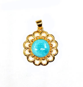 Cadena con colgante de plata de ley 925 con gemas turquesas chapadas en oro, para uso diario, Unisex - Product Image 3