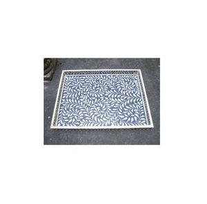 Elegante Bandeja Rectangular con Incrustaciones de Hueso y Diseño Floral, Hecha a Mano, Duradera, Clásica para Servir en la Mesa del Comedor, Organizador Decorativo para el Hogar - Product Image 1