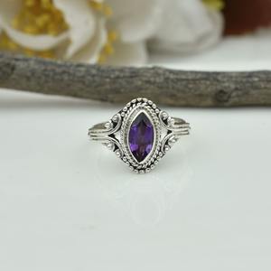 Anillo de Plata de Ley 925 con Gema de Amatista para Mujer, Estilo Boho, Joyería de Moda, Anillo Hecho a Mano, Regalo para Mamá - Product Image 4