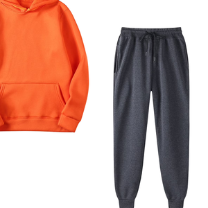Conjunto Deportivo Informal de Invierno para Hombre, Sudadera con Capucha Naranja y Pantalones Deportivos Gris Oscuro, Venta al Por Mayor de Fábrica, Logotipo Personalizado OEM - Product Image 3