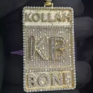 Colgante de joyería de hip-hop de Plata de Ley 925 para hombre, redondo y Baguette cortado con hielo, moissanita, Diamante chapado en oro, regalo de boda - Product Image 3