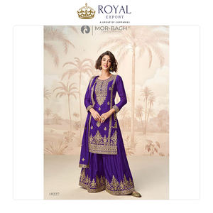Exportador indio que vende la mejor ropa de fiesta y Festival Heavy Chinnon Silk con bordado Work Plazzo Salwar Suit a la venta - Product Image 2