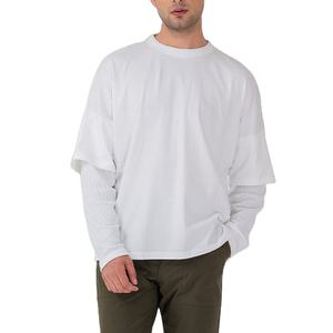 Camiseta de algodón 100% de manga larga y doble para hombre, camisa holgada de manga doble de algodón de gran tamaño - Product Image 1