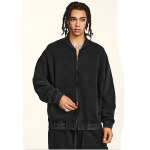 Venta al por mayor de ropa de calle pesada con logotipo personalizado desgastado lavado con ácido bordado con hombros caídos y cremallera personalizada sudaderas con capucha para hombres - Product Image 2