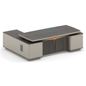 Bureau de direction en MDF brun de luxe, ensemble de meubles de bureau en forme de L, poste de travail modulaire moderne, table d'ordinateur - Product Image 2