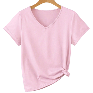 <b>Women's</b> Solid <b>V</b>-<b>Neck</b> Crop <b>T</b>-<b>Shirt</b> Short Sleeve Casual Summer Top Side Knot Detail Breathable Quick Dry Lightweight Custom - Product Image 1