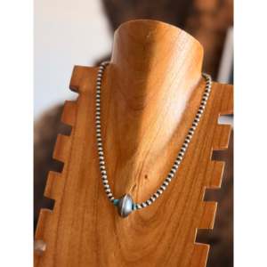 Navajo Strung Kingman Turquoise & Sterling Silver Fine <b>Beaded</b> <b>Necklace</b> Graduated & Saucer Pearl - Product Image 2