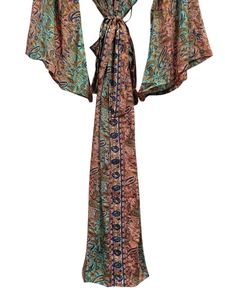 Silk <b>Kimono</b> For <b>Woman's</b> <b>Woman</b> Night Wear Long Robe, Floral Print Indian Vintage Recycled Silk Sari <b>Kimono</b>, - Product Image 3