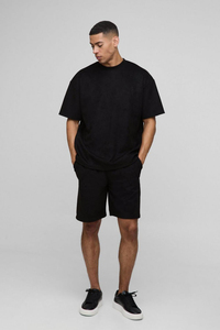 Conjuntos de pantalones cortos y camisetas Serigrafía Logo 100% Algodón Lavado ácido Oversized Heavyweight Twin Set para hombres - Product Image 4