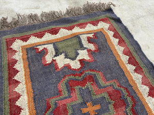Alfombra tejida a mano Kilim, alfombra bohemia de yute de lana Multicolor Reversible para casa del lago, comedor, dormitorio - Product Image 3