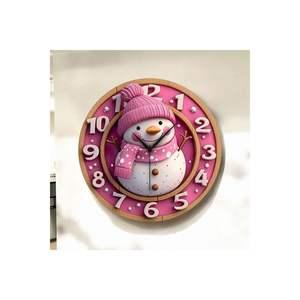 Horloge murale de table silencieuse en bois à motifs de bonhomme de neige rose de 50cm idée cadeau - Product Image 5