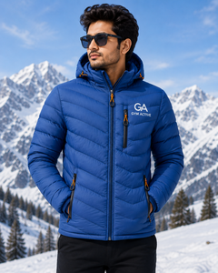 <b>GYM</b> ACTIVE Men's Blue Shiny Hooded Puffer <b>Jacket</b> Windproof Quilted Polyester Winter Casual Outdoor Wear Front Logo Embroidery - Product Image 6