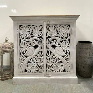 Buffet de salon moderne modulaire en bois massif de style occidental de luxe, blanc antique, avec portes et étagères - Product Image 1