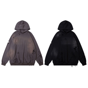 Sudadera de felpa francesa de gran tamaño de alta calidad con relieve sin cuerda Material de algodón Sudaderas con capucha vintage de lavado ácido personalizadas de peso pesado - Product Image 4