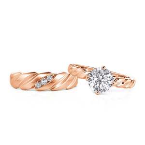 Jeulia 18K Gold Plated Braided Twisted Rose Gold <b>Couple</b> Rings Set with Diamond - Product Image 1