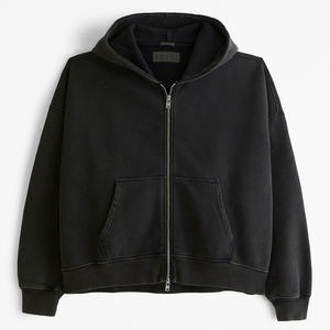 Sweat à capuche zippé en coton personnalisé vintage avec patchs en détresse broderie sweats d'hiver Logo personnalisé Applique - Product Image 1