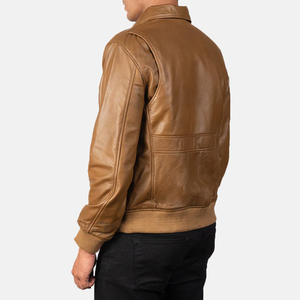 Coffmen décontracté A2 cuir Bomber veste Olive marron 100% cuir véritable col montant fermeture à glissière hiver solide toile avant - Product Image 5
