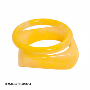 Ensemble de bracelets en résine marbrée jaune faits à la main, 2 pièces, carrés et ronds, géométriques, épais, bijoux tendance - Product Image 2