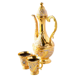 ชุดกาแฟหรือชุดน้ำชาทองเหลืองวินเทจคุณภาพสูง พร้อมลวดลายแกะสลักสวยงาม ขัดเงาสำหรับใช้ในบ้านและโรงแรม - Product Image 1