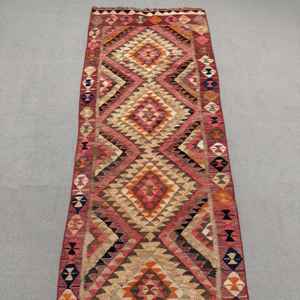Turkish <b>Runner</b> Rug 2.5x8.9 ft, <b>Red</b> Plants & trees Vintage Wool Rug - Product Image 5