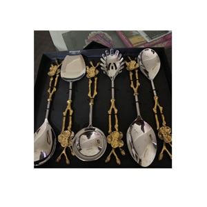 ชุดเครื่องใช้บนโต๊ะอาหารสำหรับรับประทานอาหารค่ำทำจากทองเหลือง6ชิ้นออกแบบเป็นรูปใบไม้ชุดเครื่องใช้บนโต๊ะอาหารสำหรับใช้ในบ้าน - Product Image 5