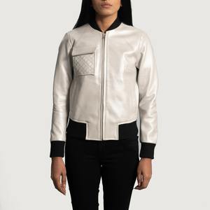 Veste bomber en cuir PU argenté vintage de haute qualité en gros pour femmes avec fermeture éclair facile à porter par Bearfit - Product Image 1
