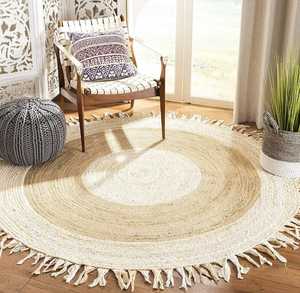 พรมผ้าฝ้ายและปอกระเจาทรงกลมแบบกลับด้านทำด้วยมือมีชุดพื้นที่หรูหราปรับขนาดได้ตามต้องการ - Product Image 4