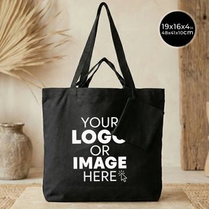 Custom Printed <b>Foldable</b> Medium-Sized Cotton Shopping <b>Bag</b> with Black Clutch 19 16 4 cm Heat Transfer Letter Pattern for Foods - Product Image 1