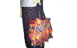 Bolso de mano Banjara con estilo bohemio de gran capacidad de algodón étnico colorido bordado espejo trabajo cremallera portátil para fiestas - Product Image 3