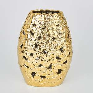 Modern Gold Accent Artistic Metal <b>Vase</b> Trendy Flower Design Decorative Brass Casted <b>Unique</b> Contemporary Piece - Product Image 5