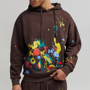 Nuevo diseño Sudadera con capucha de gran tamaño Hombres 100% Algodón Pullover Streetwear Pintura Salpicadura Estilo vintage - Product Image 6