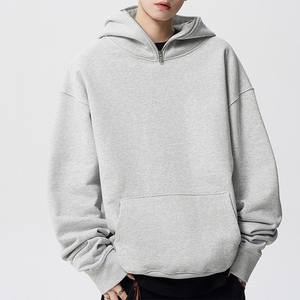 Unisex Grey Oversized <b>Half</b> <b>Zip</b> Hoodie Loose Fit Streetwear Hooded Collar Casual Daily Wear Pullover for Men and <b>Women</b> - Product Image 2