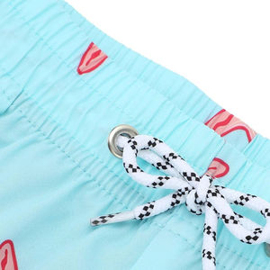 Short de bain confortable à imprimé bleu pour homme avec cordon de serrage à la taille 100% Short en polyester écologique à motif solide - Product Image 3