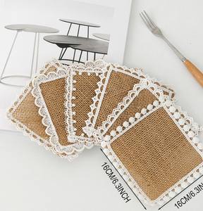 Logo personnalisé coussin de repas en jute bricolage dentelle lin tissu rond isolé napperon sous-verre Table à manger tapis décoratifs - Product Image 6