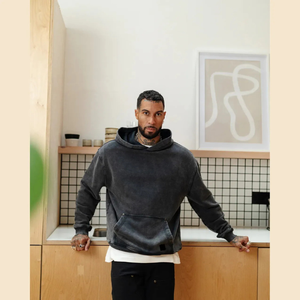 เสื้อฮู้ดผ้าซักกรดสำหรับผู้ชายเสื้อฮู้ดแบบสวมหัวสไตล์สตรีทแวร์เสื้อมีฮู้ดแฟชั่นผู้ชายเสื้อมีฮู้ดโอเวอร์ไซส์และซักได้ - Product Image 2