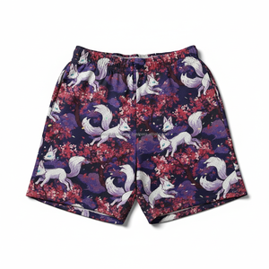 Pantalones Cortos de Malla Transpirables para Hombre al por Mayor, Diseño OEM Japonés Kitsune Fox Print Sakura Blossom Art, Pantalones Cortos de Hip Hop para Verano 2026 - Product Image 1