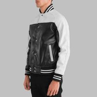 Blouson Bomber Varsity Homme Hiver Noir et Blanc en Peau de Mouton Chauffant Anti-Bactérien, Personnalisé et Enduit, Vente en Gros Usine