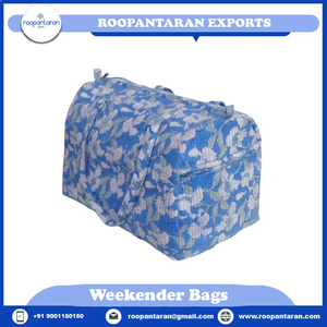 Bolsa de lona elegante para hombre, respetuosa con el medio ambiente, de algodón suave, con estampado de bloques de mano, con cierre de cremallera a rayas para cada viajero - Product Image 2