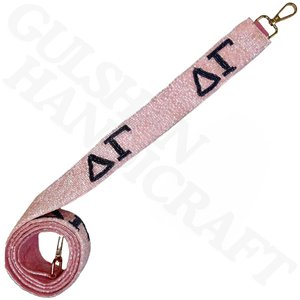 Sigma Correa de bolso con cuentas hecha a mano Accesorio de hermandad de mujeres púrpura y blanco con abalorios detallados Perfecto para totes - Product Image 3