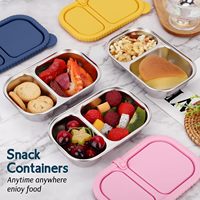 Boîtes à goûter en acier inoxydable à 2 compartiments avec couvercles en silicone, boîte à lunch bento réutilisable en acier inoxydable pour l'école, le bureau