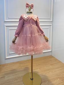 Boutique Design Girls Pink <b>Tulle</b> Princess Party <b>Dress</b> High Quality Long Sleeves Bow Knot Birthday <b>Dress</b> Halter Model Number New - Product Image 3