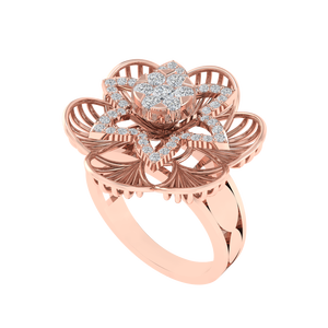 Bague florale en argent sterling 925 pur, plaquée or avec incrustation de rhodium et de zircone cubique rose, or rose, certifiée BIS - Product Image 1