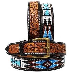 Western Cowboy Beaded <b>Belt</b> With Hand Embossed <b>Work</b> & Best Quality Leather Top Indian Supplier Wholesale Manufacturer - Product Image 1